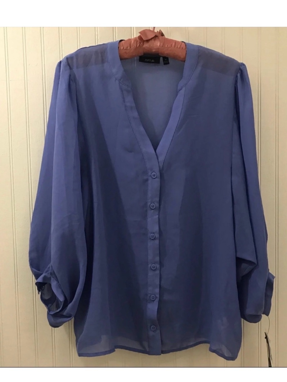 NWT Woman’s Medium Sheer Button-Front Blouse in Periwinkle Blue